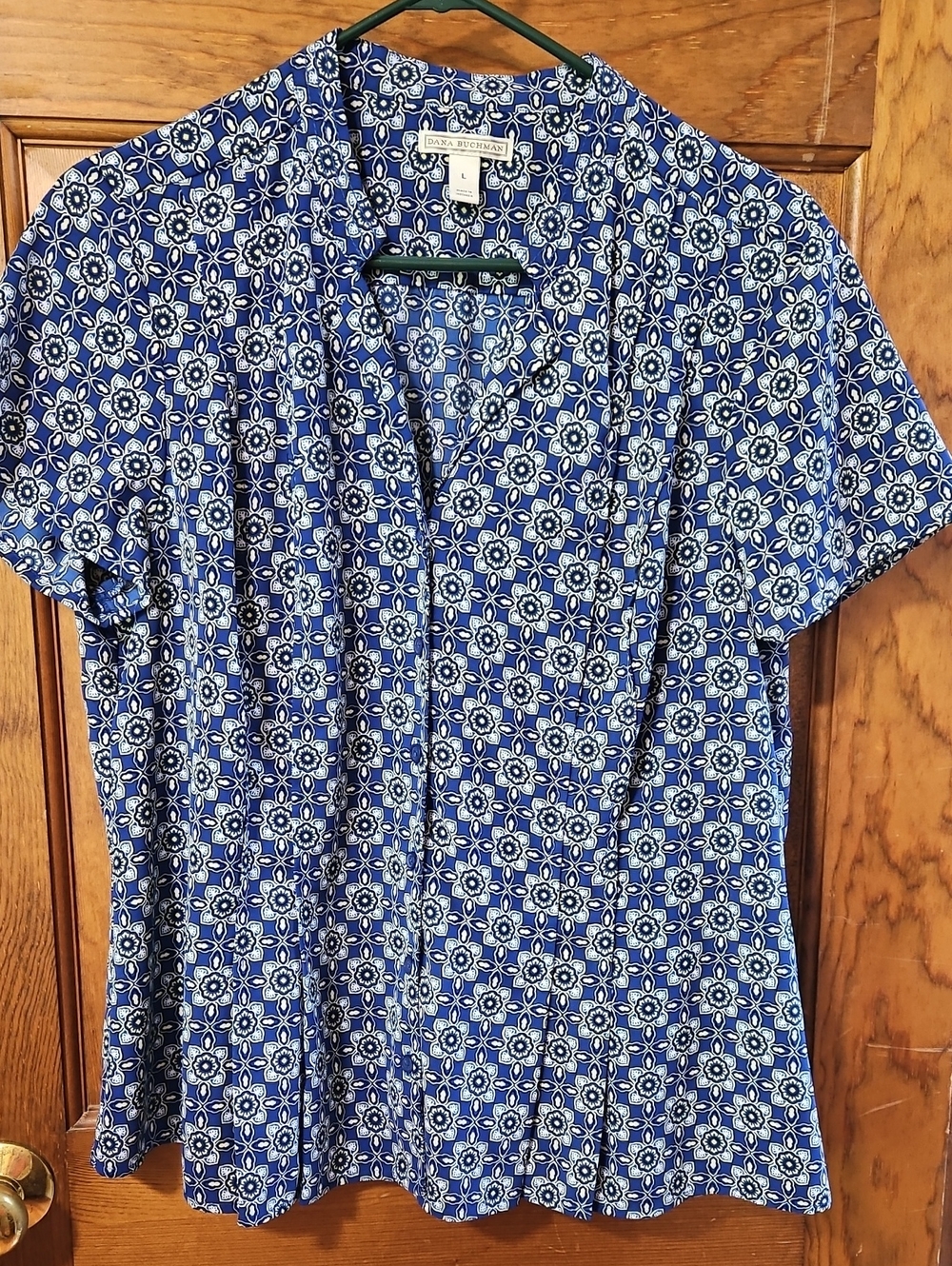 Dana Buchman Blue Floral Tile Print Blouse